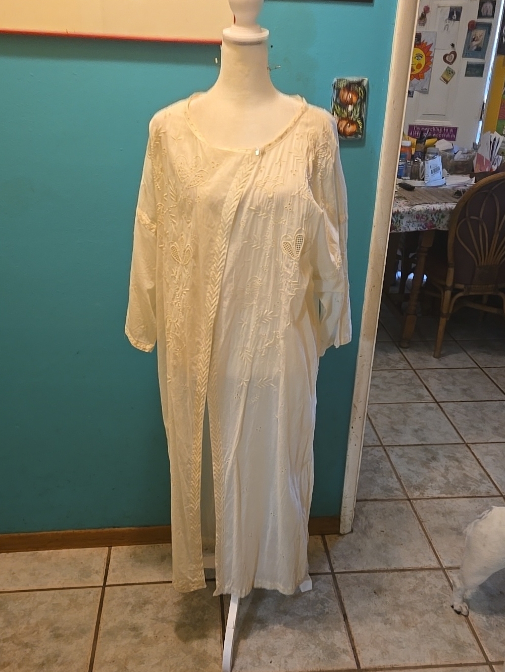 Gudrun Sjoden Cream Embroidered Long Duster Robe